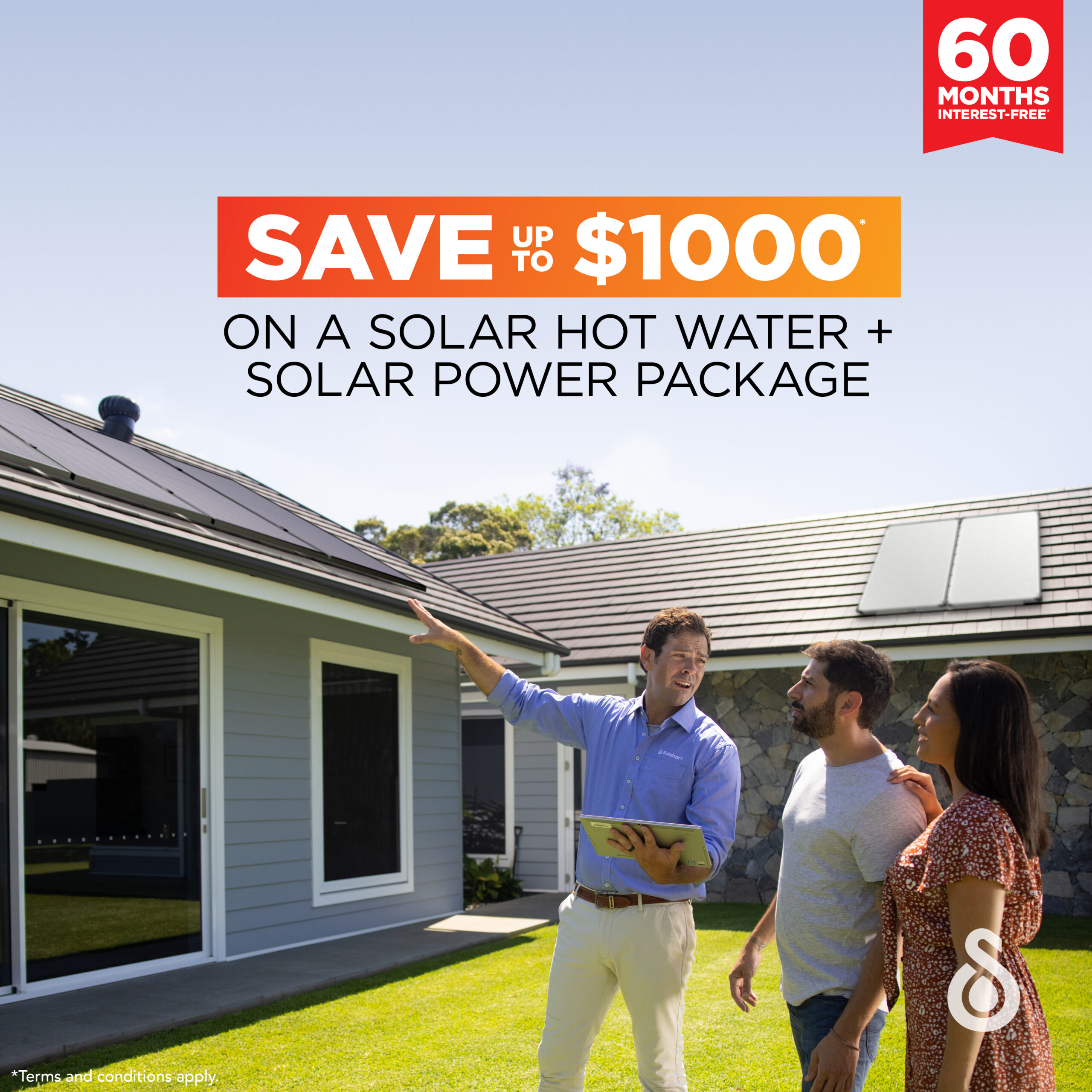 Solahart 60 month interest-free and save up to $1000 on a solar hot water and solar power package